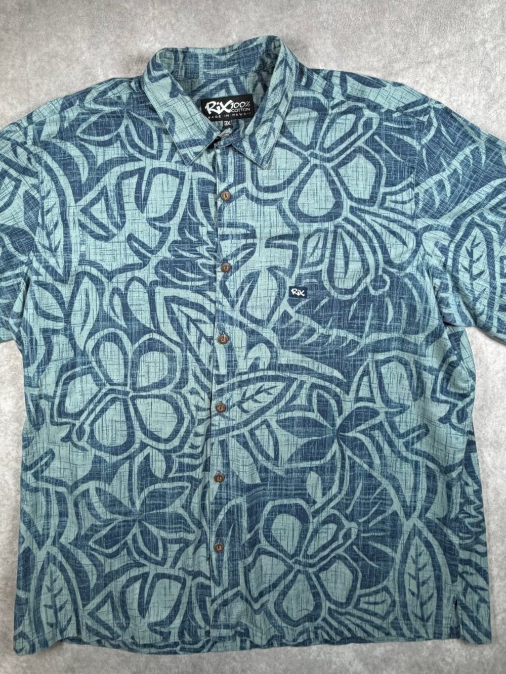 Rix Men’s 100% Cotton Hawaiian Shirt Blue Floral Short Sleeve 3X Hawaii